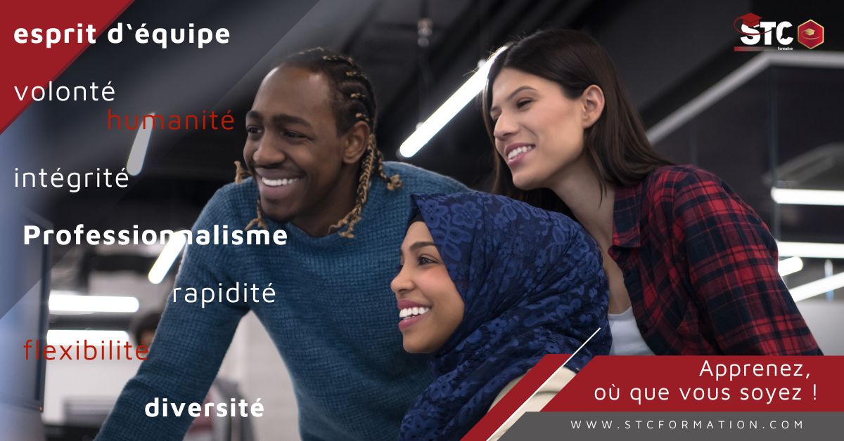 l'équipe STC formation: dynamisme, solidarité, professionnalisme, intégrité, diversité